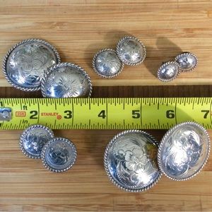 10 Vintage Bridle Conchos Rosettes Sterling Silver Mexico Equestrian Horse